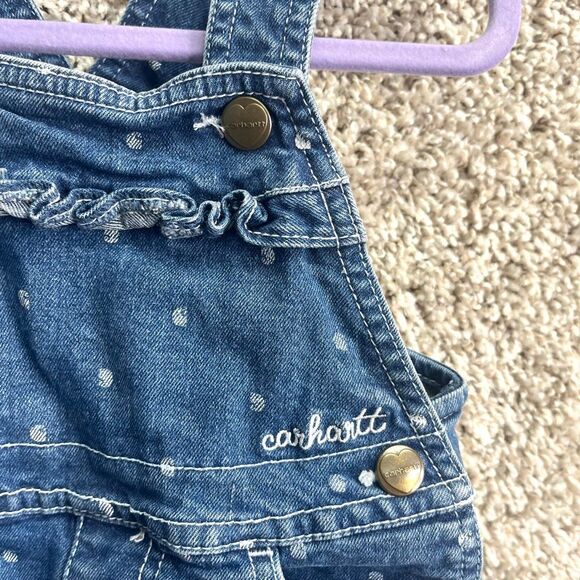 Carhartt Shortalls Baby 2T Denim Blue Jean and White Polka Dot - Picture 2 of 5